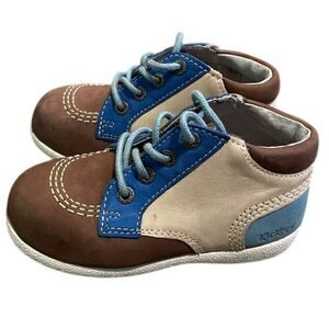 Kickers Brown and Blue Nubuck Sneaker Boot Shoe Unisex Toddler Size EU 24 US 8